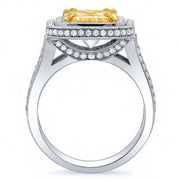 Double Halo Canary Fancy light Yellow Cushion Engagement Ring Side Profile