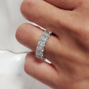 Emerald Cut Diamond Eternity Ring on Hand
