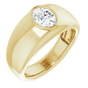 Men's Oval Diamond Ring Bezel Set yellow gold
