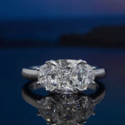 3-stone Cushion Cut Ring with Half Moons Front View