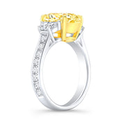 4.05 Ctw Canary Fancy Intense Yellow Cushion 3 Stone Engagement Ring VS1 GIA Certified
