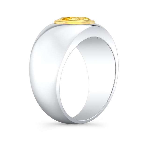  Yellow Oval Men's Diamond Ring Bezel Set Side Profile