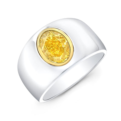  Yellow Oval Men's Diamond Ring Bezel Set