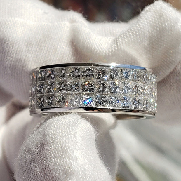 Men's Eternity Ring with Princess Cut Diamonds Front View
