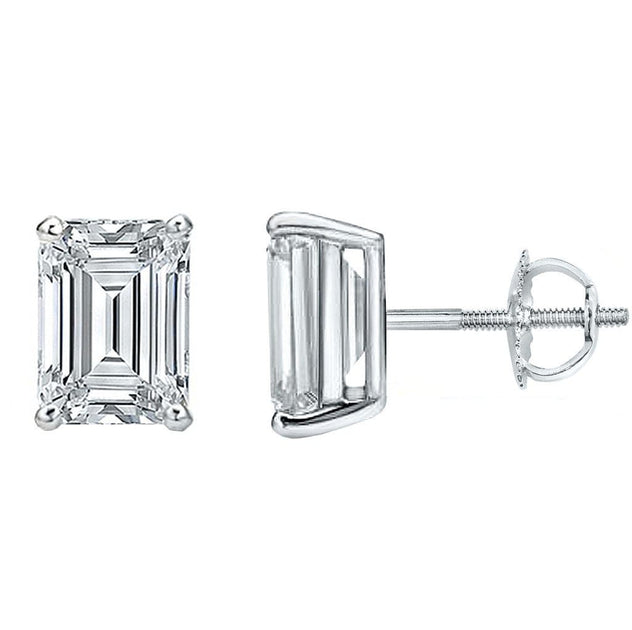1.50 Ct. Emerald Cut Diamond Stud Earrings H Color VS1 Clarity - Image 2