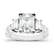 4.10 Ct. Emerald Cut 3Stone Engagement Ring with Accents H Color VVS1 GIA Certified