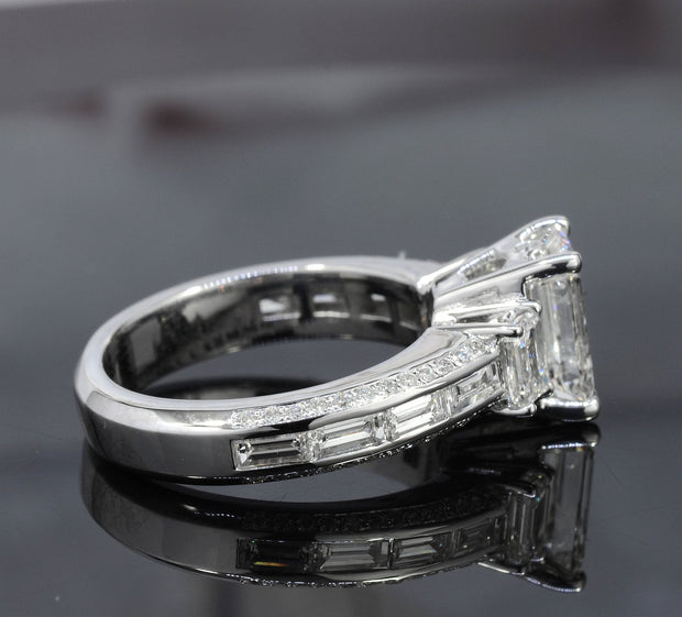 Emerald Cut & Baguette 3 Stone Engagement Ring Side View