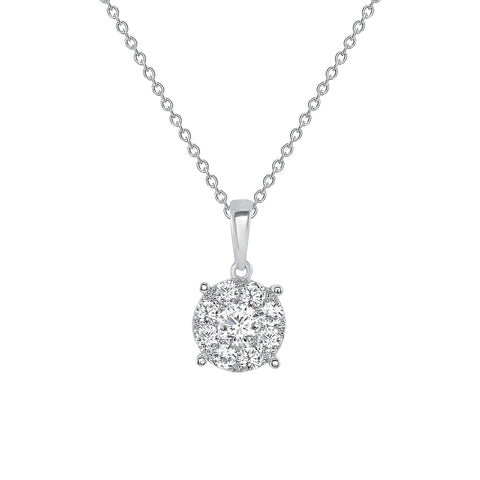 white gold round diamond pendant necklace