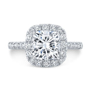 Cushion Halo Engagement Ring Set Front View