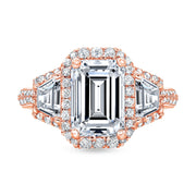 2.70 Ct. Emerald Cut Halo Engagement Ring with Trapezoids F Color VVS1 GIA Certified