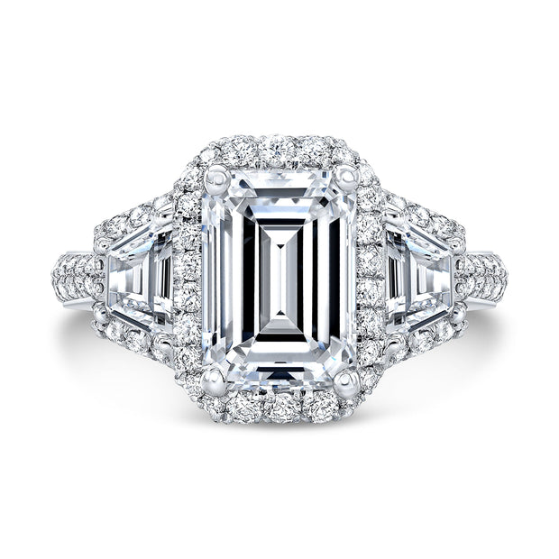 Halo Emerald Cut Engagement Ring with Trapezoids
