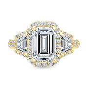 2.70 Ct. Emerald Cut Halo Engagement Ring with Trapezoids F Color VVS1 GIA Certified