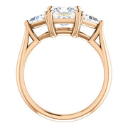 3 Stone Princess Cut Diamond Ring with Trillions Rose Gold Profile View