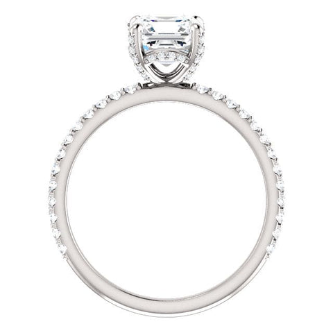 Asscher Cut Hidden Halo Diamond Ring Set Side Profile