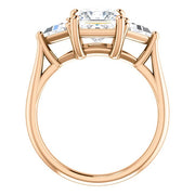 3 Stone Princess Cut Engagement Ring Rose Gold