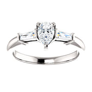 1.20 Ct. Pear Shaped & Baguette Cut 3 Stone Diamond Ring G Color VS2 GIA Certified
