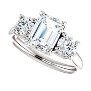 3 Stone Emerald Cut Engagement Ring with Rounds