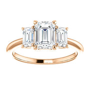 3 Stone Emerald Cut Diamond Engagement Ring rose gold