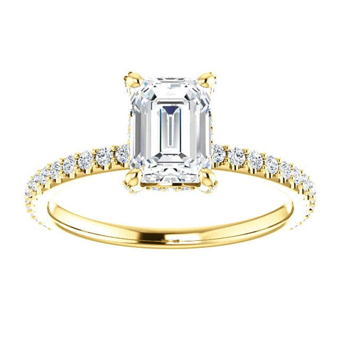 1.70 Ct. Hidden Halo Emerald Cut Diamond Ring Set E Color VS1 GIA Certified