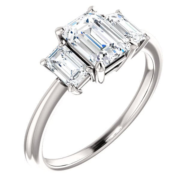 Three Stone Emerald Cut Diamond Engagement Ring 