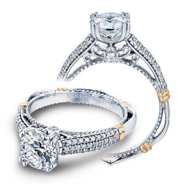 Triple Row Micro Pave Verragio Parisian Round Cut Diamond Engagement Ring