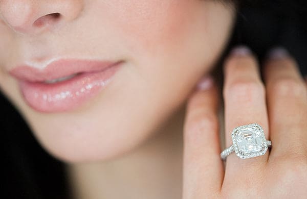 Asscher Cut Halo Diamond Engagement Ring