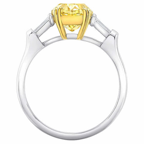 3 Stone Canary Fancy Yellow Cushion Cut Engagement Ring Profile View