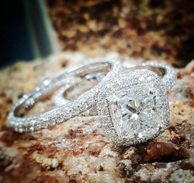 Cushion cut halo cheap pave engagement ring