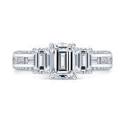 1.80 Ct. 3 Stone Emerald & Baguettes Diamond Ring E Color VVS2 GIA Certified