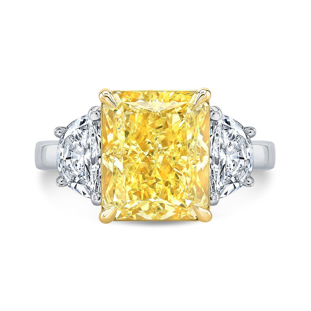 11.00 Ctw. Fancy Yellow Radiant & Half Moons 3 Stone Ring VVS2 GIA Certified