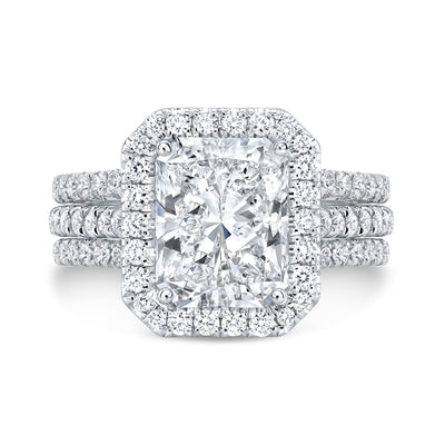 Halo Engagement ring with 3 Row Split Shank