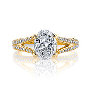 split shank oval cut diamond ring front view yellow gold