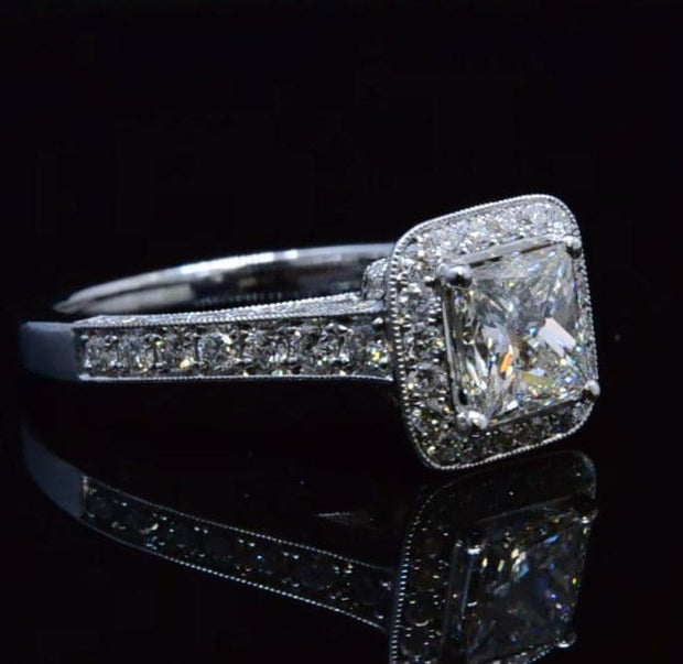 2.20 Ct. Princess Cut Dual Halo Vintage Diamond Ring F Color VS1 GIA Certified