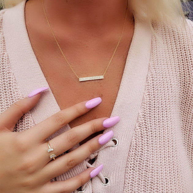 Rectangle Diamond Bar Necklace Kingofjewelry