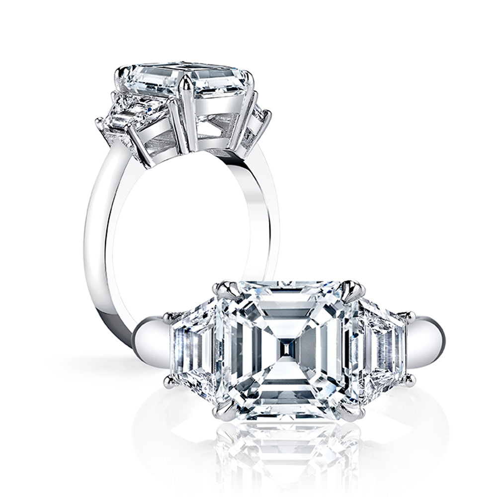 3 stone asscher cut engagement ring