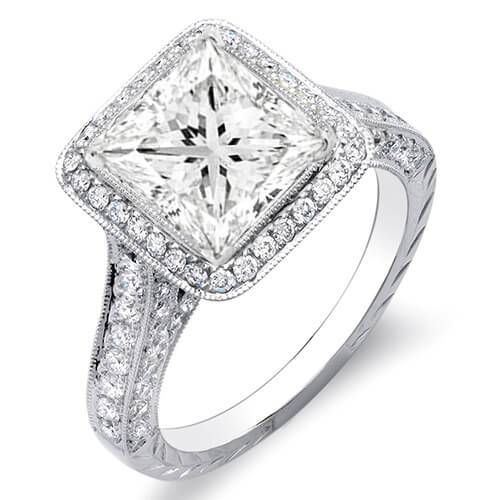 Princess halo engagement rings