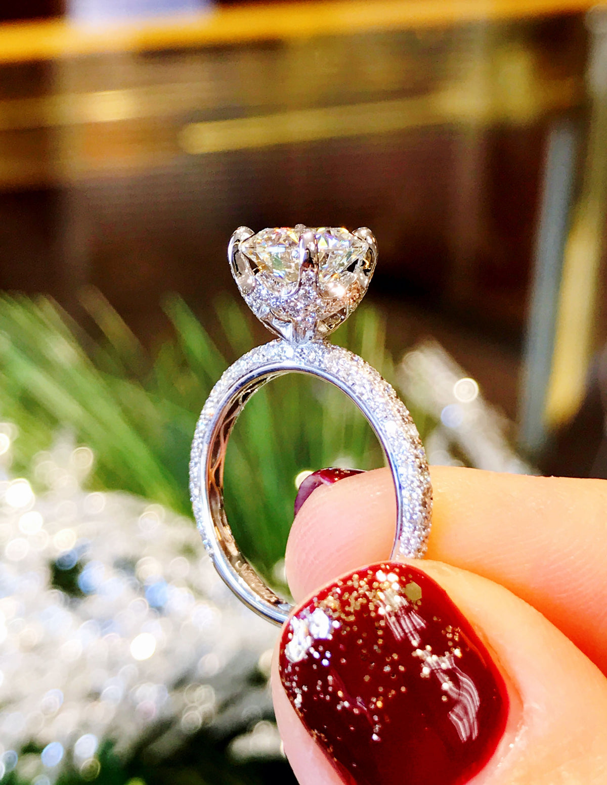 Hidden halo round engagement ring