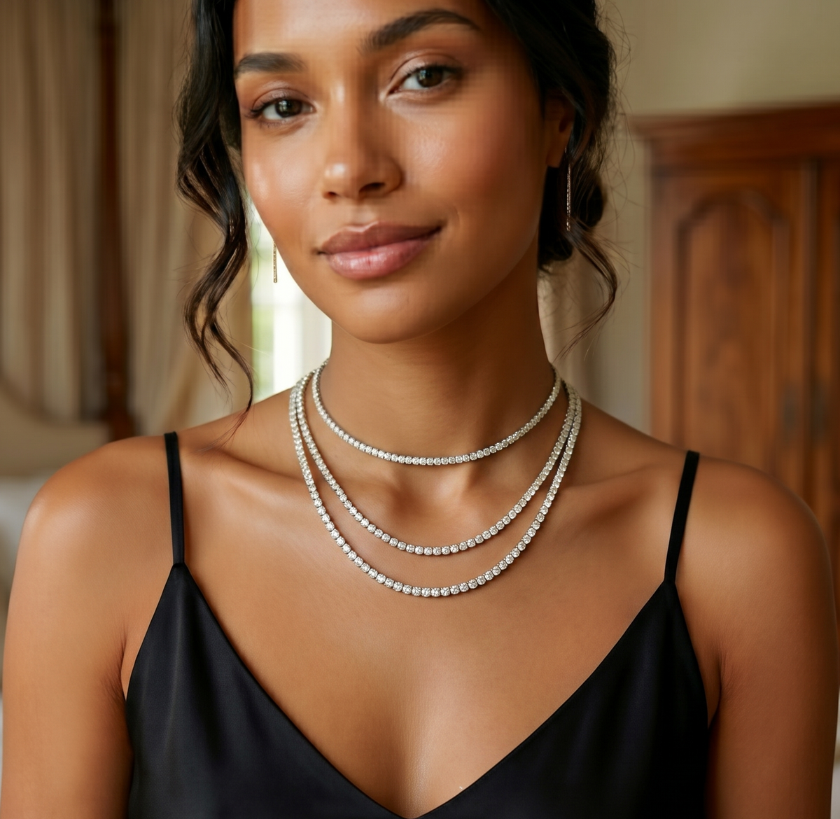 Diamond necklace on a model
