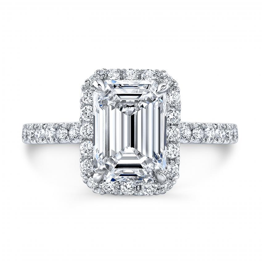 Emerald cut halo engagement rings