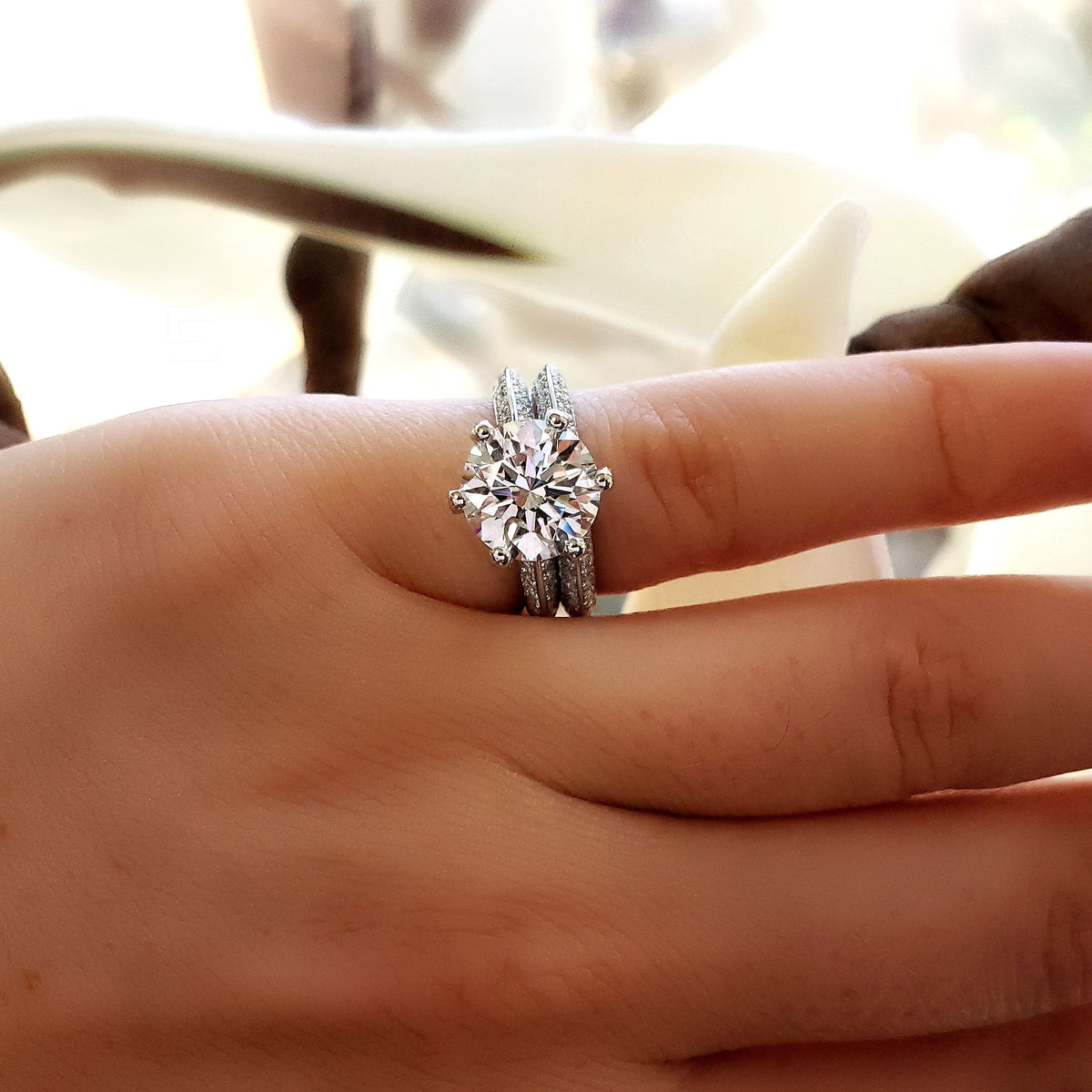 Knife edge micro pave 6 prong engagement ring