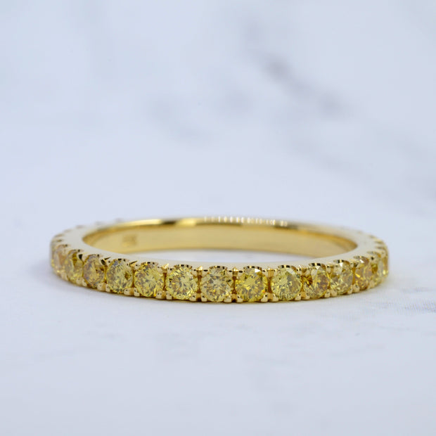 0.70 Ctw Fancy Yellow Round Cut Diamond Wedding Ring