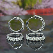 Natural 0.85 Carat Round Cut Diamond 6 Stone Hoop Earrings