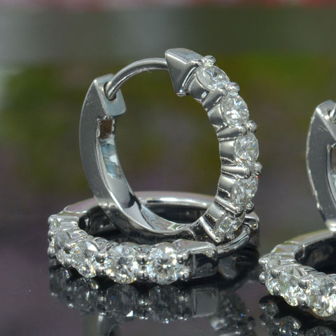 Natural 0.75 Carat Round Cut Diamond 5 Stone Huggies Earrings