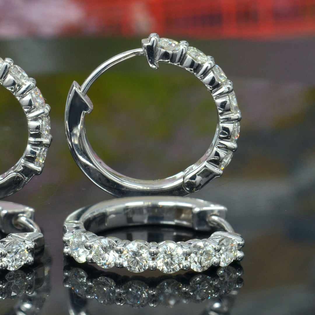 Natural 0.85 Carat Round Cut Diamond 6 Stone Hoop Earrings
