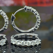 Natural 0.85 Carat Round Cut Diamond 6 Stone Hoop Earrings