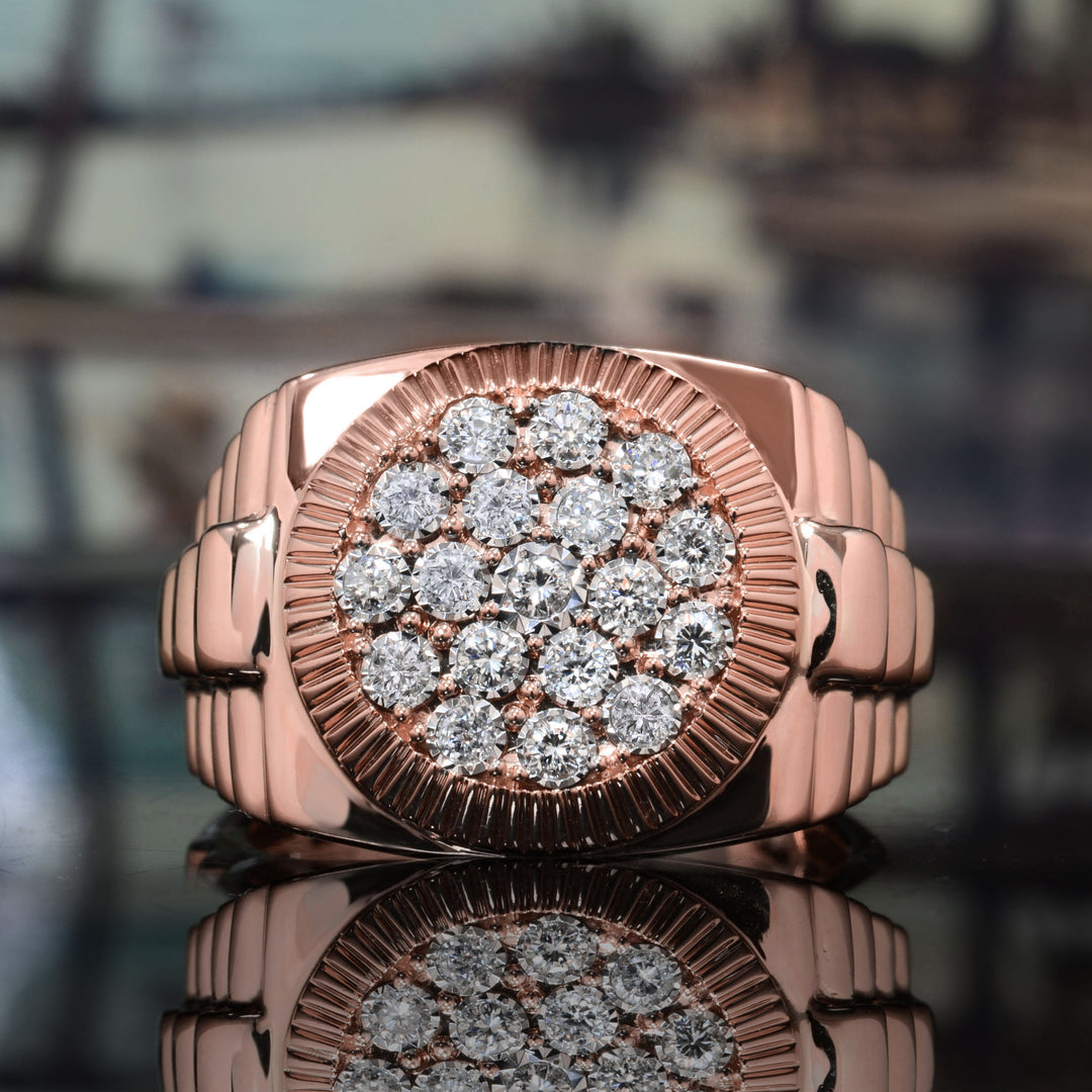 0.60 Ctw. Men's Round Cut Diamond Cluster Fluted Bezel Ring
