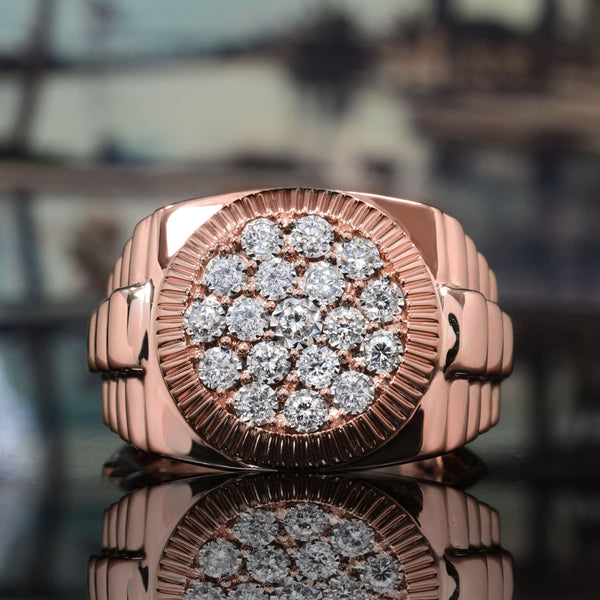 0.60 Ctw. Men's Round Cut Diamond Cluster Fluted Bezel Ring