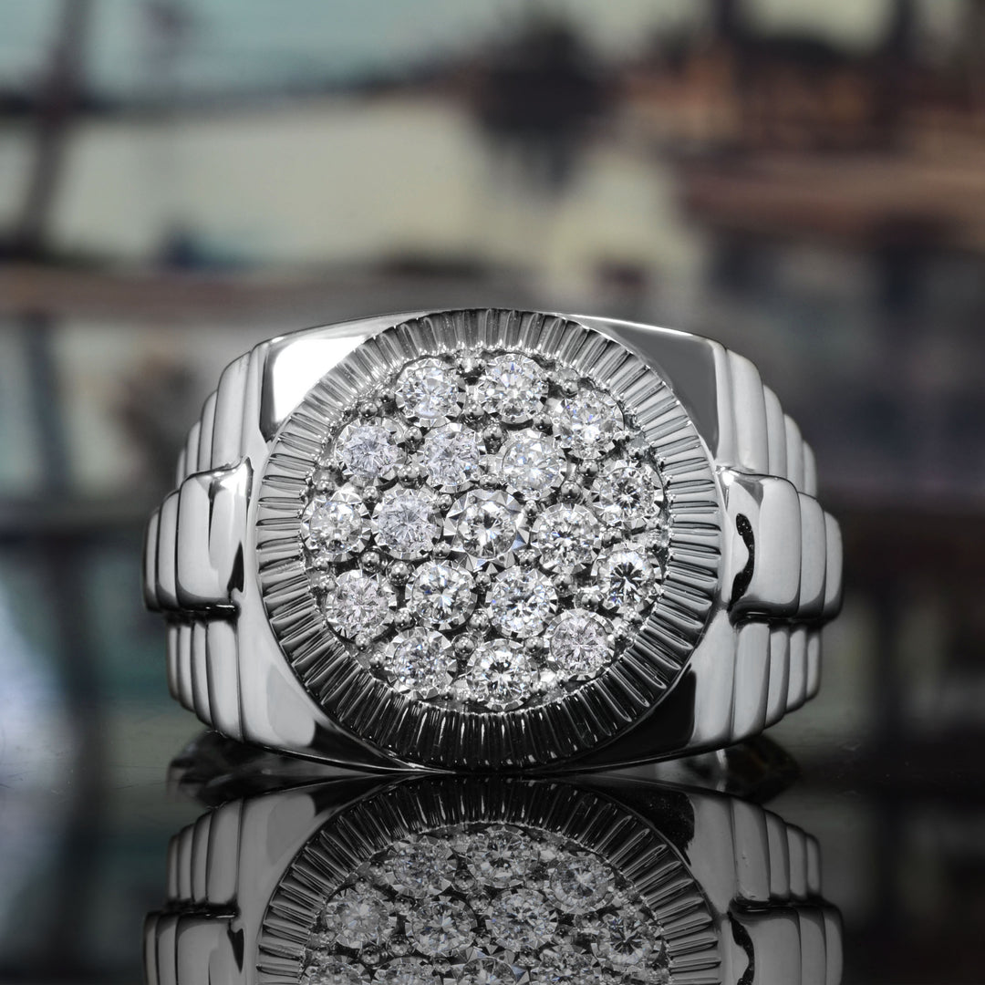 0.60 Ctw. Men's Round Cut Diamond Cluster Fluted Bezel Ring