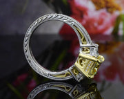 Lab Grown Elongated Yellow Radiant Cut Diamond Hand Engraved Ring VVS2 IGI Certified