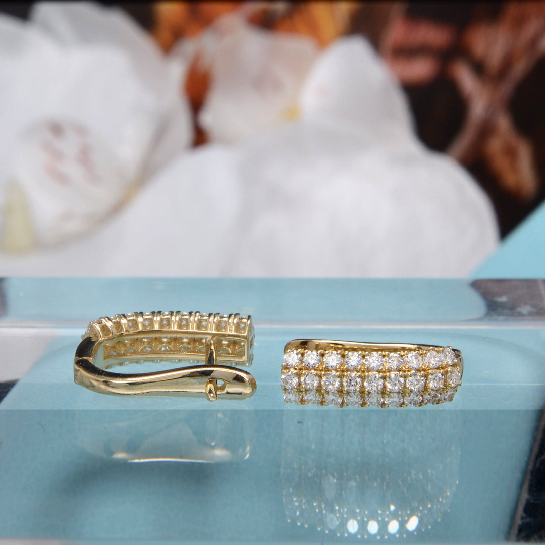 1.10 Carat 3-Row Round Cut Diamond Hoop Earrings